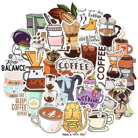 50 Pcs Cute Coffee Stickers for Water Bottles Girls Vsco Stickers for Hydroflask Waterproof Vinyl Stickers Pack