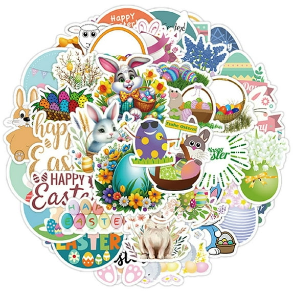 50 Pcs Cute Easter Bunny Doodle Stickers, Colorful Rabbit Egg Designs for Notebooks Journaling, Decorative Scrapbook Account Stickers for Teens