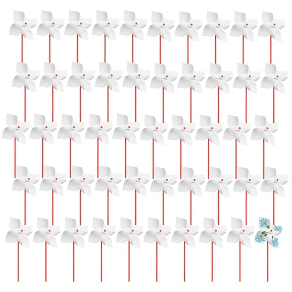 50 Pcs DIY Pinwheels Kit, Blank Pinwheel Craft Set for Outdoor Art, White Four-Leaf Design, Creative Arts and Crafts Activity for Little Ones, 8.3×11"