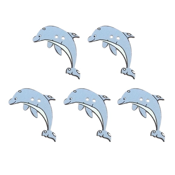 50 Pcs Sky- Wooden Buttons with Cartoon Dolphin Print, Two-Hole Fine-Edged Craft Buttons for Sewing, Scrapbooking, Shoes, Hats