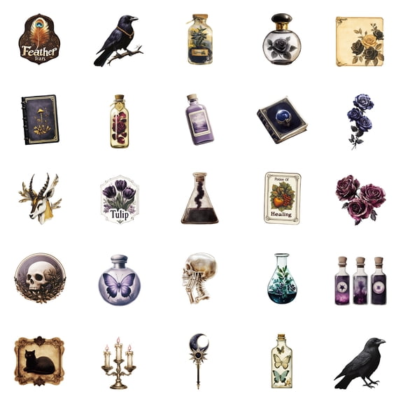 50 Pcs Dark Aesthetics Decorative Stickers Oil Lamp Crow Skull Non Repeating Waterproof Stickers Ideal For Laptops Notebooks Scrapbooks Tech Enthusiasts Collectors Retro Lovers