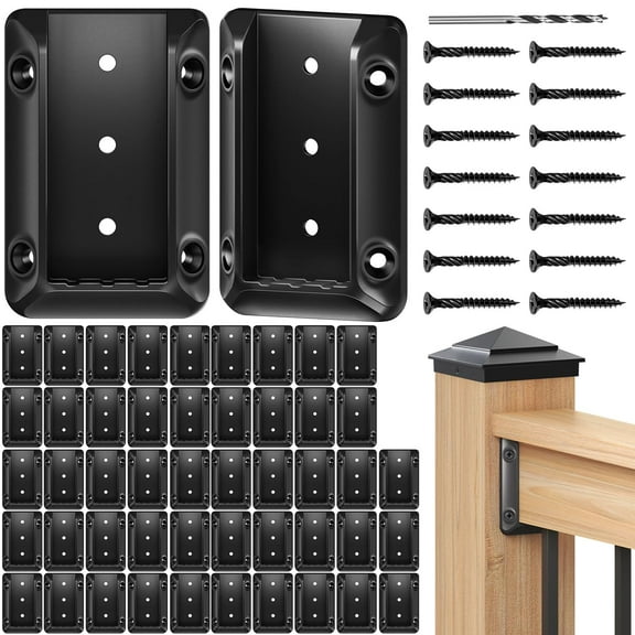 50 Pcs Deck Railing Bracket Connectors for 2"×4“ (Actually 1.5”x3.5“) Wood Post to Handrail Connection, Railing Brackets for Deck Railing with 350 Galvanized Black Screws