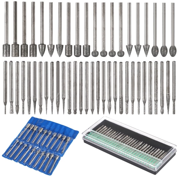 50 Pcs Diamond Grinding Bits Set, Polishing Drill Bits Compatible with Dremel, High-Speed Steel for Glass, Stone, Ceramic, Multi-Shape Carving Tools