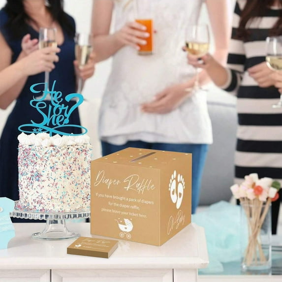 50 Pcs Diaper Raffle Tickets with Box Baby Shower Game Invitations Diaper Raffle Cards Diaper Raffle Box Set for Baby Shower Gender Reveal Party Supplies Card Box Table Centerpiece