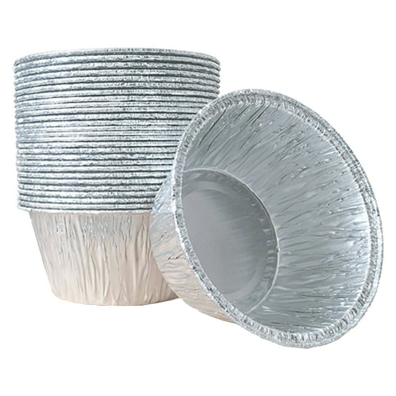 50 Pcs Disposable Baking Cups Tins, Round Ramekins Muffin Cups Tin Foil Cupcake Pans, Disposable Aluminum Foil Pans Tins for Pot Pie Baking Quiche Tarts