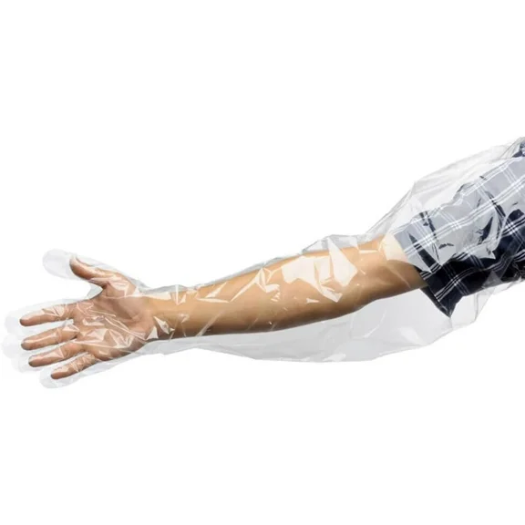 50 Pcs Disposable Extra Long Plastic Gloves 35 Inch Full Arm Sleeve Waterproof For Veterinary Field Dressing Cleaning