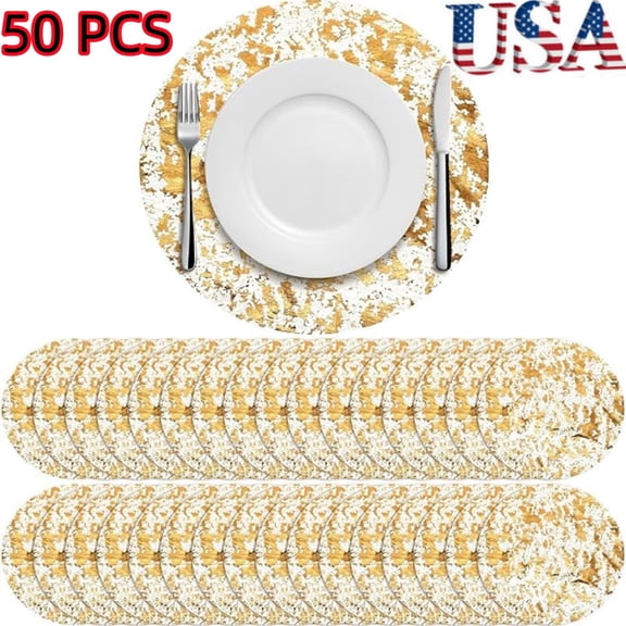 50 Pcs Disposable Gold Placemats Set 13 Inch Metallic Thin Mesh Table Runner for Home Decoration Dining Wedding Birthday Party