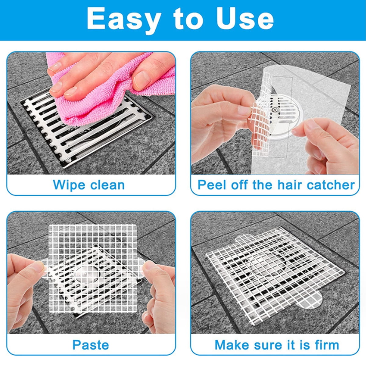 50 Pcs Disposable Hair Catcher Shower Drain Mesh Stickers, 4 Inch ...