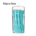 thumbnail image 1 of 50 Pcs Disposable Plastic Food Picks Fruit Forks Tasting Appetizer Forks Set Forks Bistro Cocktail Fork Mini Cake Forks Salad Fruit Forks (Blue), 1 of 9