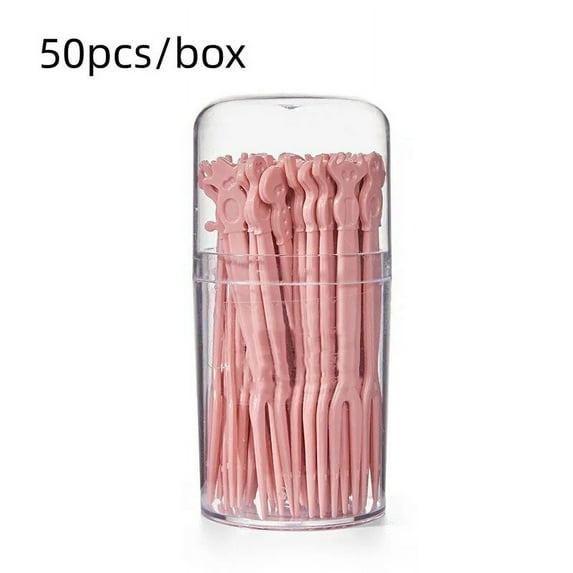 50 Pcs Disposable Plastic Food Picks Fruit Forks Tasting Appetizer Forks Set Forks Bistro Cocktail Fork Mini Cake Forks Salad Fruit Forks (Pink)
