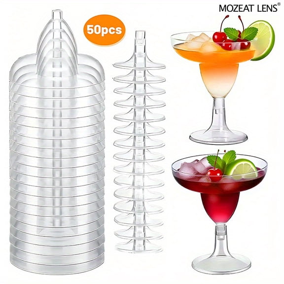 50 Pcs Disposable Plastic Margarita Glasses 150ml Clear PS Party Cups Lightweight for Margaritas Iced Drinks Birthday Wedding Shower Events