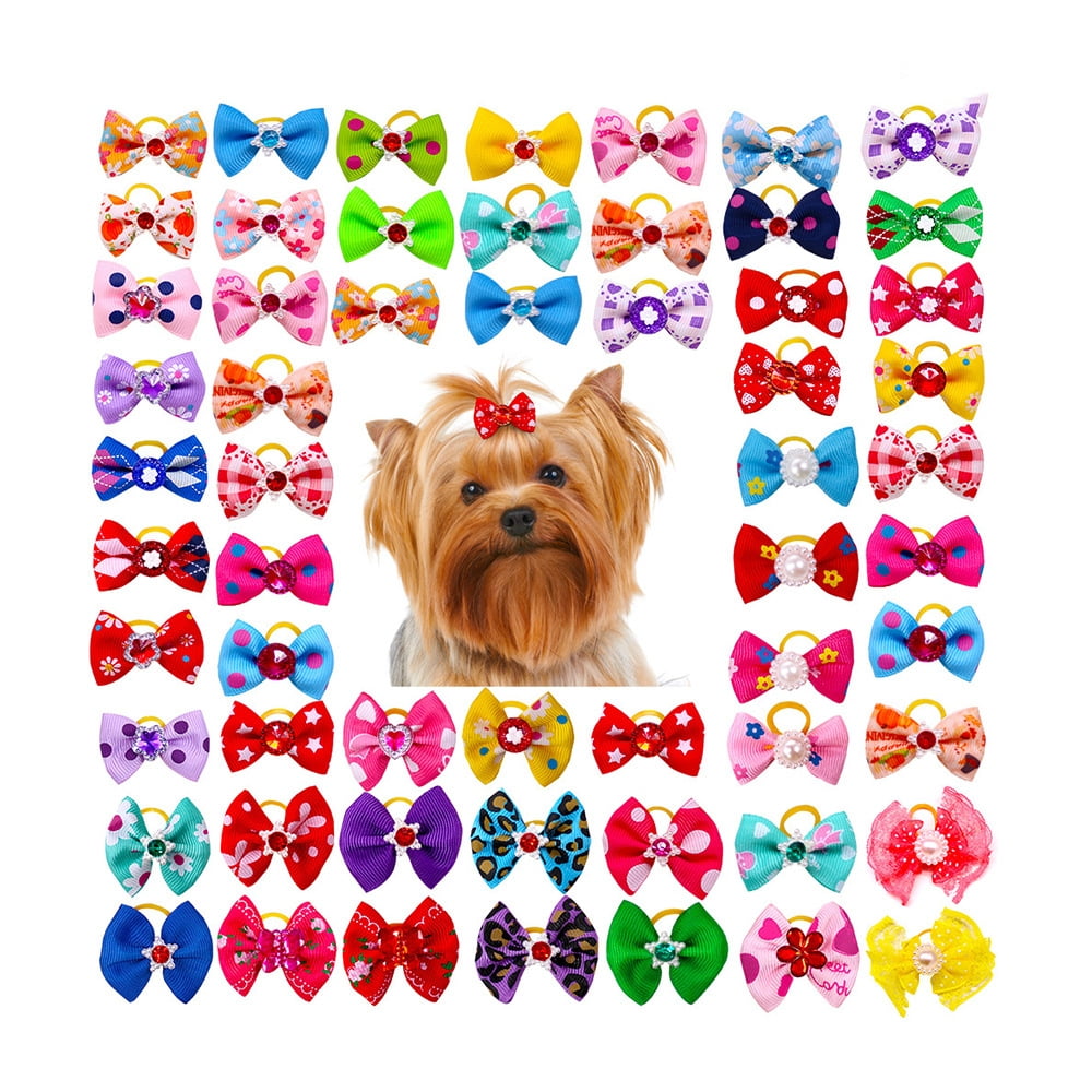 50 Pcs Dog Bows Clips, Trianu Bulk Cute Pet Small Dog Hair Grooming