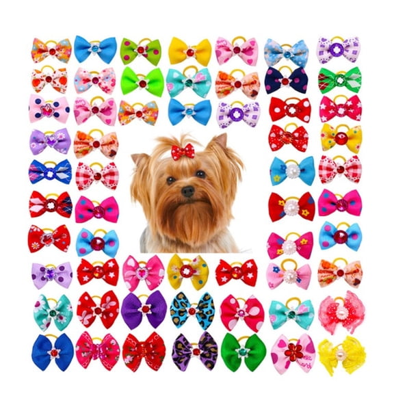 50 Pcs Dog Hair Bows,Dog Grooming Bows Made of Rubber Bands,Beautiful Puppy Bows,Cute Small Bowknot Hair Bows,Mix Small Medium Dog Hair Bows (Mixed Color)