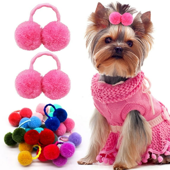 50 Pcs Dog Hair Bows with Rubber Bands, Pet Cute Handmade Small Dog Puppy Grooming Puff Bows for Small Dogs