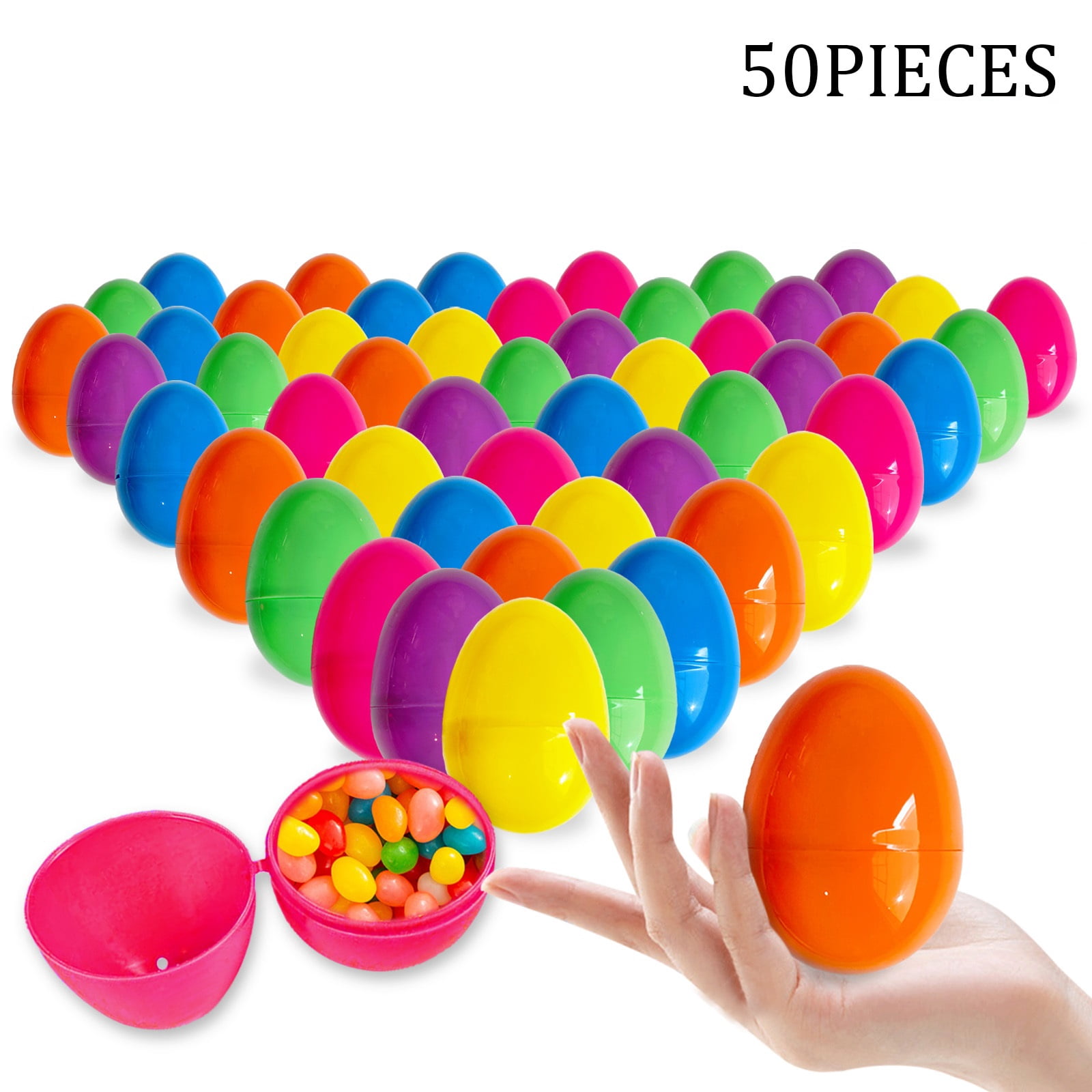 50 Pcs Easter Eggs, 2.25" Plastic Easter Eggs for Easter Hunt,Easter Themed, Decorations, Basket Stuffers Fillers