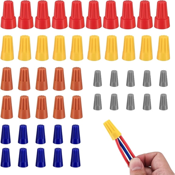 50 Pcs Electrical Wire Connectors Kit for 10-22 AWG Wires,Spring Wire Nuts Colourful Twist Caps for Quick Secure Connections Screw Terminals & Cable Connectors Electric Wire Caps Assortment