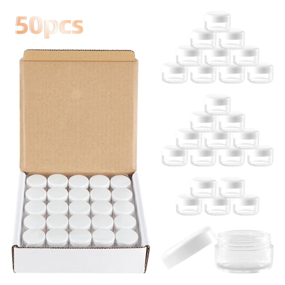 50 Pcs Empty Makeup Jars 5g Travel Cosmetic Container with Lids Leak Proof, Small Plastic Sample Jars for Travel Essentials-White Lid