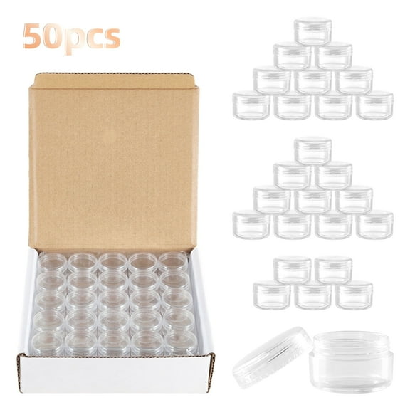 50 Pcs Empty Makeup Jars 5g Travel Cosmetic Container with Lids Leak Proof, Small Plastic Sample Jars for Travel Essentials-Clear Lid