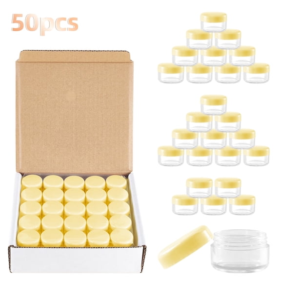 50 Pcs Empty Makeup Jars 5g Travel Cosmetic Container with Lids Leak Proof, Small Plastic Sample Jars for Travel Essentials-Yellow Lid