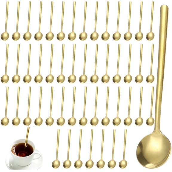 50 Pcs Espresso Spoons, Gold Stainless Steel Coffee Spoons, Long Handle Teaspoons for Stirring, Mini Round Teaspoons for Dessert, Ice Cream, Honey