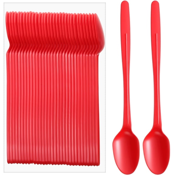 50 Pcs Extra Long Spoons for Ice Cream Floats Plastic Sundae Spoons Bulk 8 Inch Long Handle Spoon Heavy Duty for Ice Cream Milkshakes Tea and Tall Beverages
