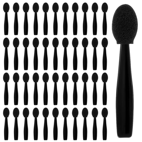 50 Pcs Eye Shadow Applicator Sticks, 1.9" Reusable Short Handle Dual Sided Sponge Cosmetic Brushes, Professional Disposable Single Head Soft Mini Portable Makeup Tools for Cream (Black)