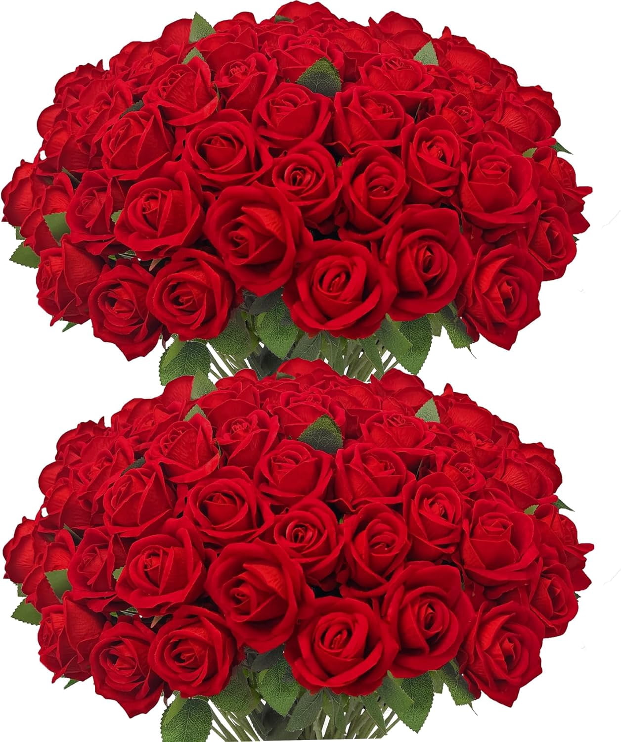 50 Pcs Fake Red Roses Artificial Flowers Bulk Real Touch Velvet Silk ...