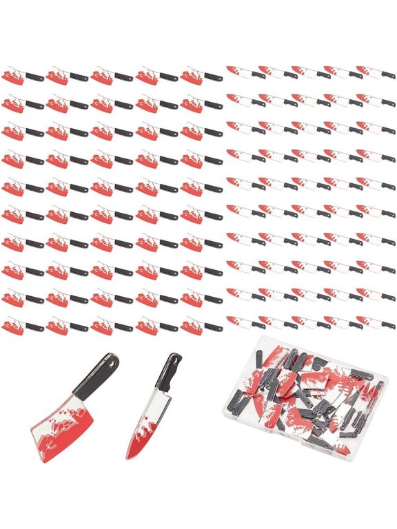 50 Pcs Fakes Knifes Charms 2 Styles Red Plastic Theme Pendants Mini Horror Charms