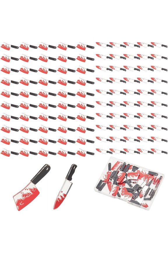 50 Pcs Fakes Knifes Charms 2 Styles Red Plastic Theme Pendants Mini Horror Charms