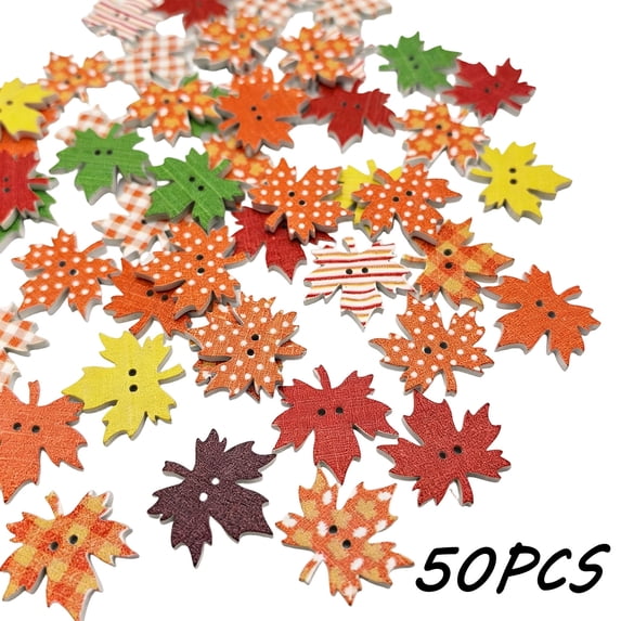 50 Pcs Fall Wooden Buttons,Autumn Thanksgiving Maple Leaf Shaped Sewing Buttons for Clothing Hat Backpack Decor