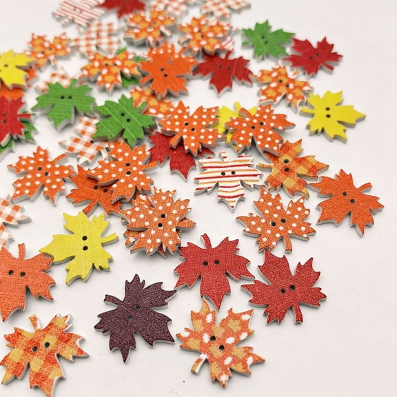 50 Pcs Fall Wooden Buttons Pumpkin and Maple Leaf Wood Buttons for Harvest DIY Craft Sewing Halloween Decor