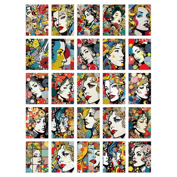 50 Pcs Fashion Face Pop Art Bubble Comic Halftone Aesthetic Collage Kit Wall Art Prints A6 Set Pack 15x10 cm (6x4") Decor Student Teen Girl Polka Dot
