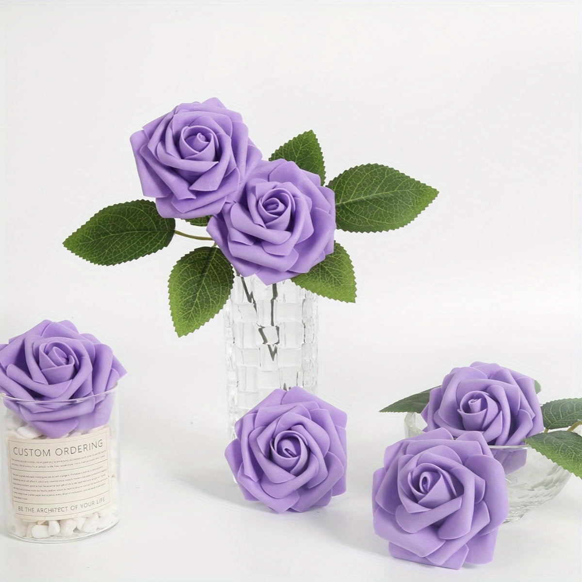 50 Pcs Faux Foam Roses 3.14in Faux Roses Fake Roses with Stems DIY ...