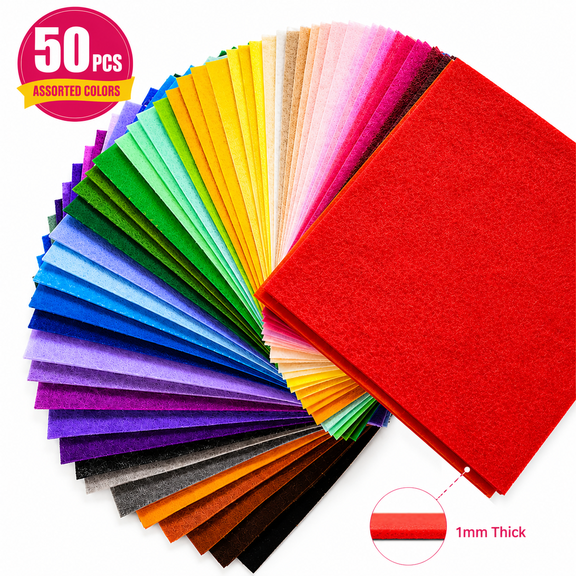 50 Pcs Felt Fabric Sheets 30 x 30 cm Colored Polyester Felt Squares, Craft Felt Sheets for DIY Crafts, Sewing, Patchwork, Decorations, Assorted Colors