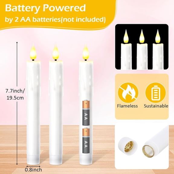 50 Pcs Flameless Taper Candles Dripless Battery Operated LED Flickering Candlesticks Window Candle with 3D Flickering Flame for Home Wedding Dinner Church Christmas Decor (7.7 Inch)