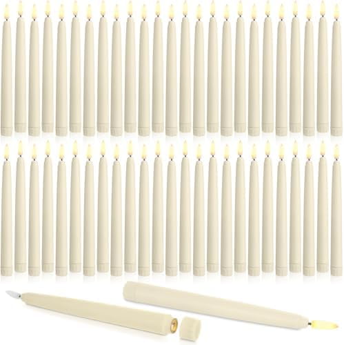 50 Pcs Flameless Taper Candles LED Taper Candles Flickering Bulk Ivory LED Candlestick for Halloween Christmas Wedding Church Easter Party Decor Table Centerpiece, 8.5 in, No Batteries$