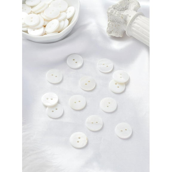 50 Pcs Flat Round Pearl Sewing Buttons White Natural Shell Buttons Pearl Shell Buttons