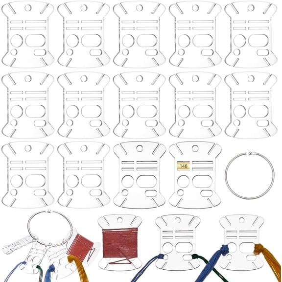 50 Pcs Floss Drops Rectangle Acrylic Embroidery Floss Bobbins with 1 Pcs Iron Hanging Ring Sewing Thread Winding Boards