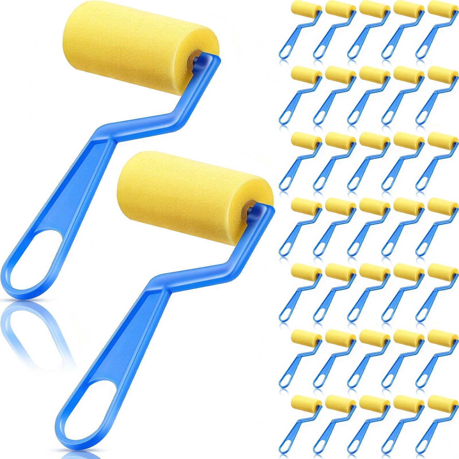 50 Pcs Foam Paint Rollers 3 Inch with Handles, Sponge Paint Roller Brush Set for Acrylic Painting Graffiti Wall Craft, Small Paint Rollers Bulk for DIY Art Supplies Furniture Painting