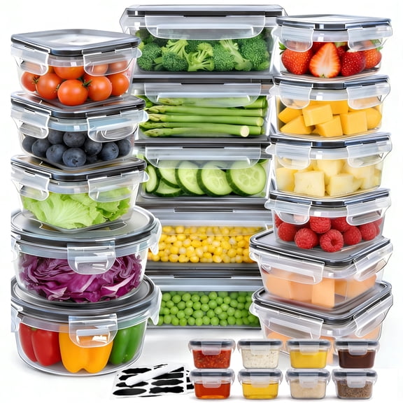 50 Pcs Food Storage Containers with Lids (24 Containers + 24 Lids+ Labels & Marker), Meal Prep Containers for Pantry Organization and Kitchen Storage BPA-Free Plastic Food Containers Set