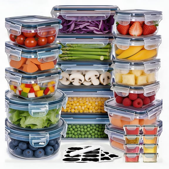 50 Pcs Food Storage Containers with Lids (24 Containers + 24 Lids+ Labels & Marker), Meal Prep Containers for Pantry Organization and Kitchen Storage BPA-Free Plastic Food Containers Set