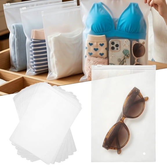 50 Pcs Frosted Reclosable Zipper Bags, Ventilated Tear-Resistant Slider Poly Bags, Plastic Packaging Bags for Clothing Shipping Travel Storage