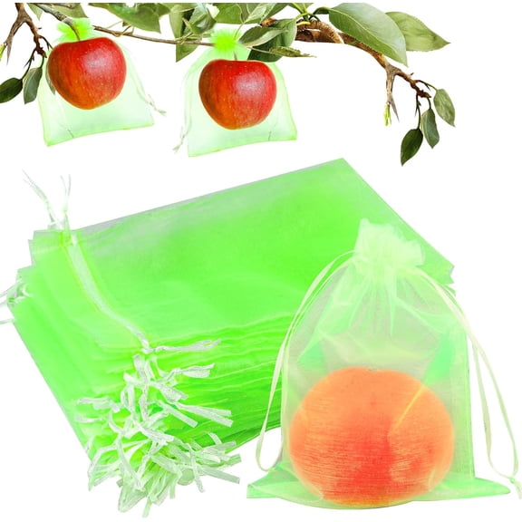 50 Pcs Fruit Protection Bags 7''x9'' Fruit Net Bags with Drawstring Bag for Fruit, Vegetable Net Cover Mesh Bag for Protecting Fruits(Fruit Green,7 x 9 Inch)