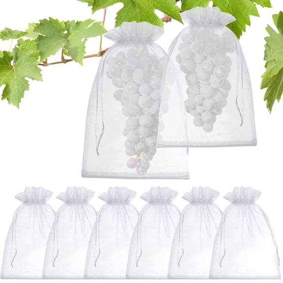 50 Pcs Fruit Protection Bags for Fruit Trees, Breathable Mesh Garden Netting Bags with Drawstring, Bird & Pest Barrier for Grapes Mango Veggies, White