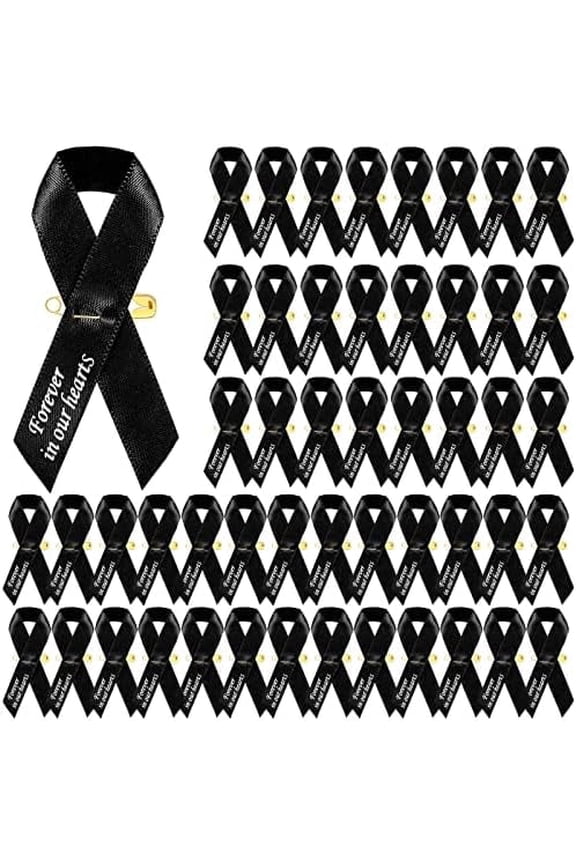 50 Pcs Funeral Ribbons Memorial Ribbon Funeral Pins Classic Memorial Service Respect Meditation Personalized Ribbon Bow with Safety Pins for Mourning Remembrance Day Funeral Event (Black)