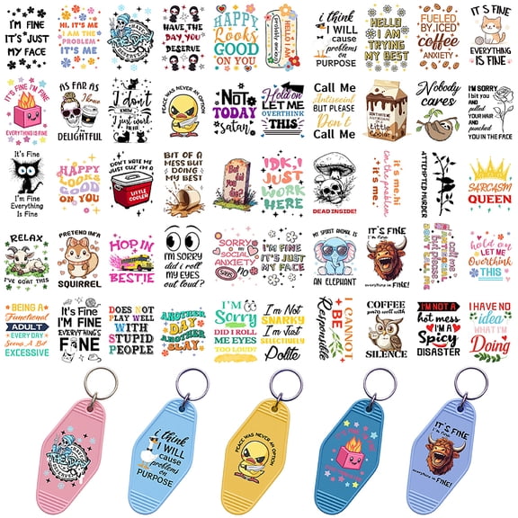 50 Pcs Funny UV DTF Transfer Stickers for Motel Keychain Humorous UV DTF Stickers Waterproof Uvdtf Transfer Sticker Decals for Acrylic