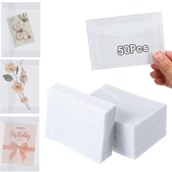 50 Pcs Glassine Envelopes Tutuviw 3.9 x 2.7 Inches Clear Envelope Stamp Collecting Translucent Paper Holder With Mini Window for Seeds, Coin Collecting Lottery Ticket Stamp Card