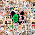 thumbnail image 1 of 50 Pcs Glow in The Dark Funny Meme Cat Stickers for Water Bottle, Adults Fun Cat Meme Laptop Decals, Waterproof Vinyl Kawaii Animal Sticker, Phone Case Luggage Scrapbook, Hard Hat Bumper Cat Lover, 1 of 6