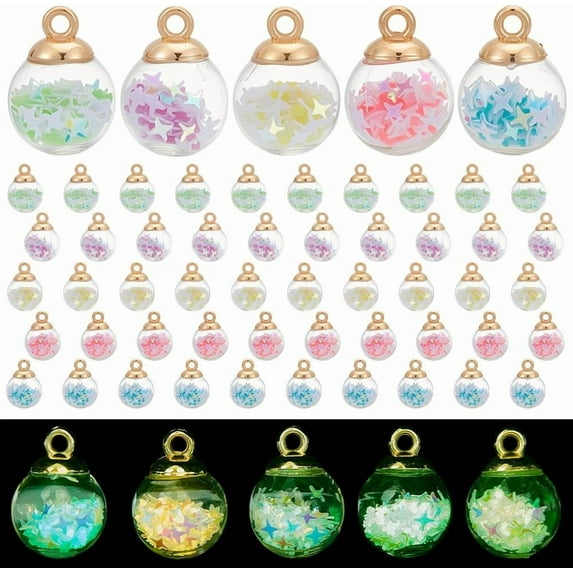 50 Pcs Glow in The Dark Glass Pendants 5 Colors 0.84inch Ball Charms Luminous Globe Charms Colorful Glass Pendants with Golden Loop for Necklace Bracelet Earring Jewelry Making for making