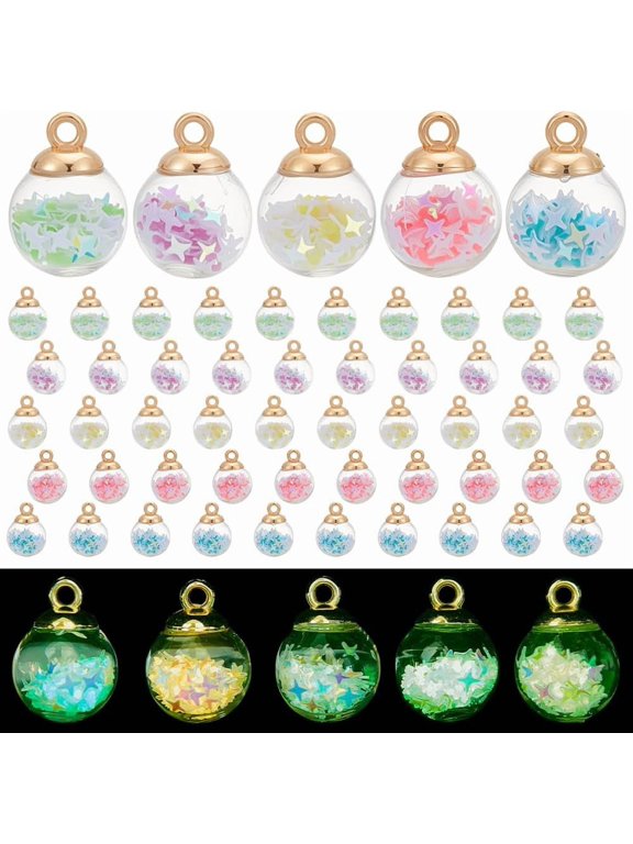 50 Pcs Glow in The Dark Glass Pendants 5 Colors 0.84inch Ball Charms Luminous Globe Charms Colorful Glass Pendants with Golden Loop Craft Supply